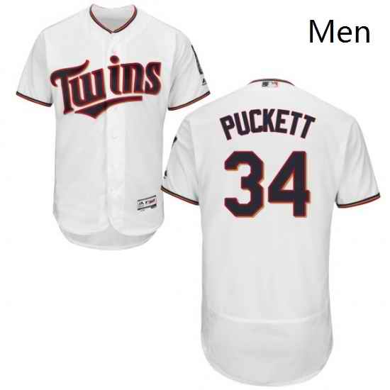 Mens Majestic Minnesota Twins 34 Kirby Puckett White Home Flex Base Authentic Collection MLB Jersey